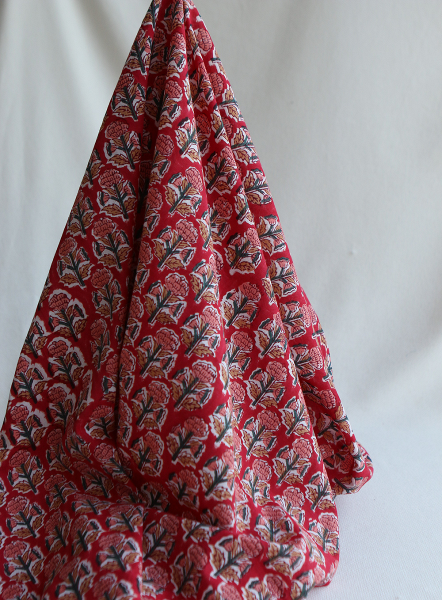 Chandra B - Tissu indien en coton imprimé main Hand Block Artisanal