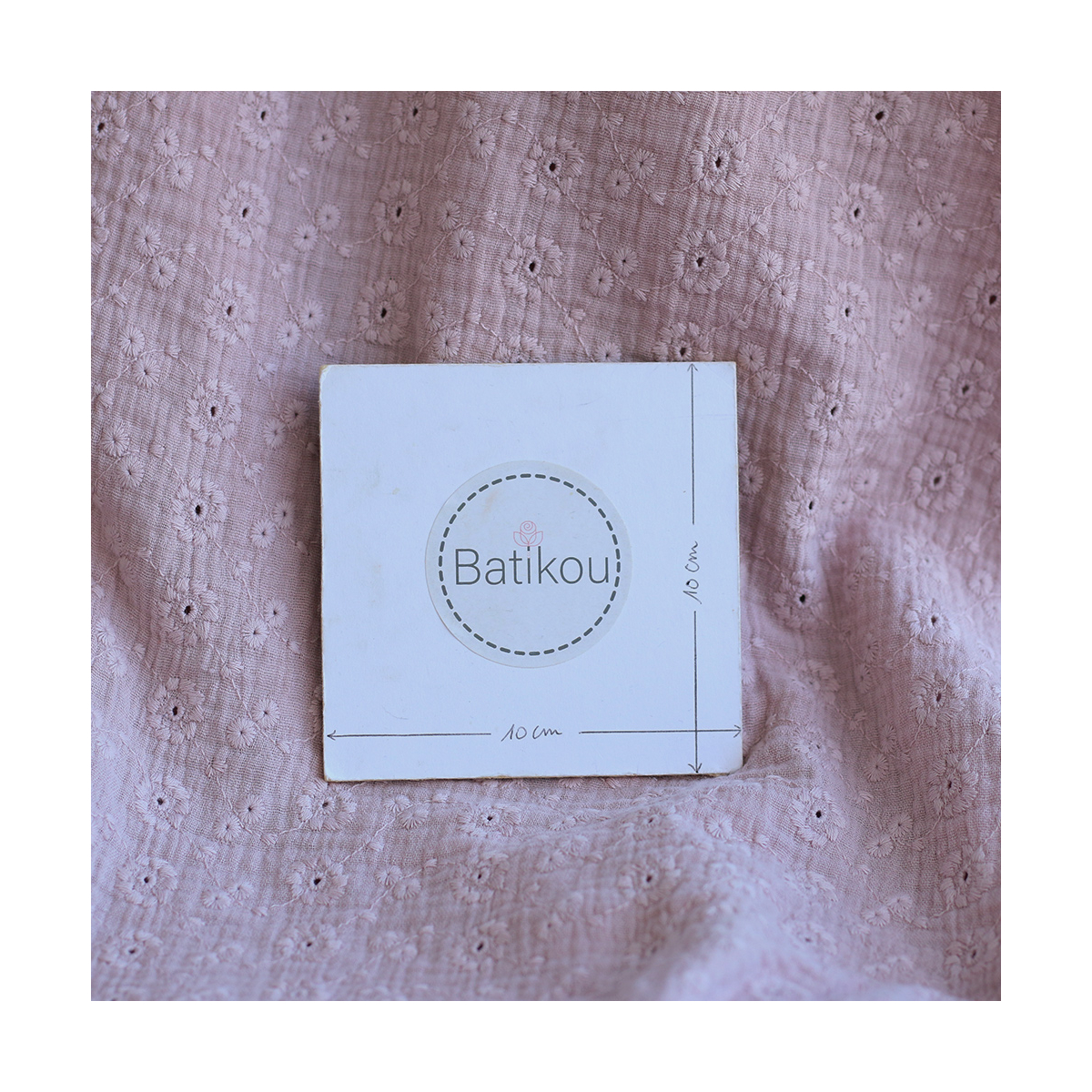 Double gaze de coton Suzy brodée coloris rose pétale