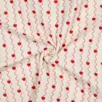 Carina - Matelassé double gaze de coton broderies coeurs rouges