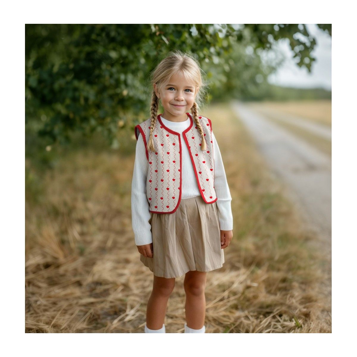 Carina - Matelassé double gaze de coton broderies coeurs rouges