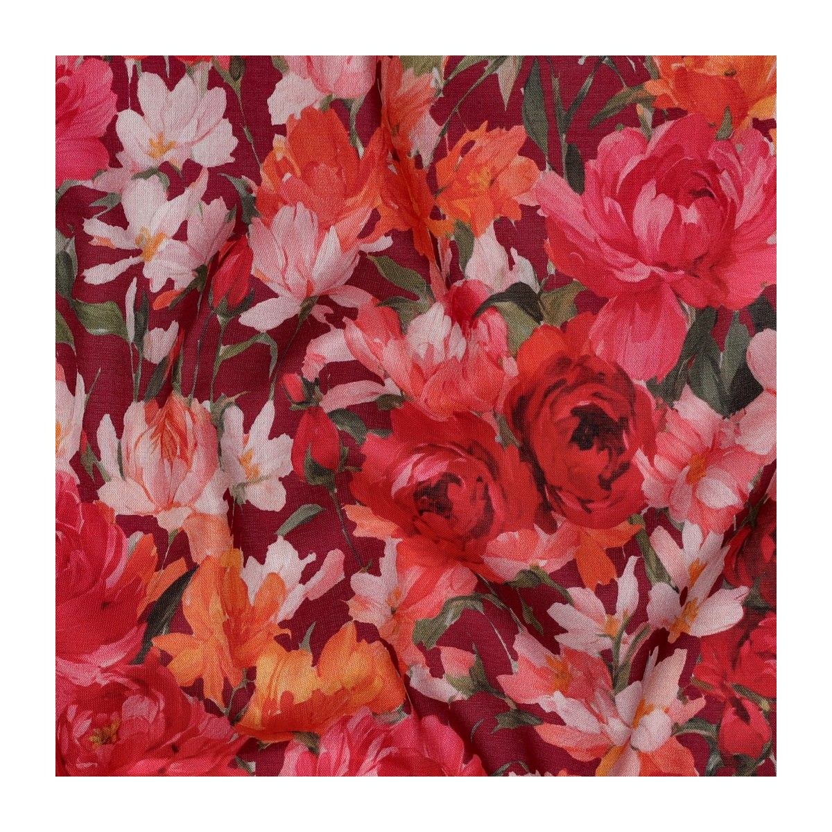 Dahlia - Batiste de coton douce à imprimé fleuri rouge profond