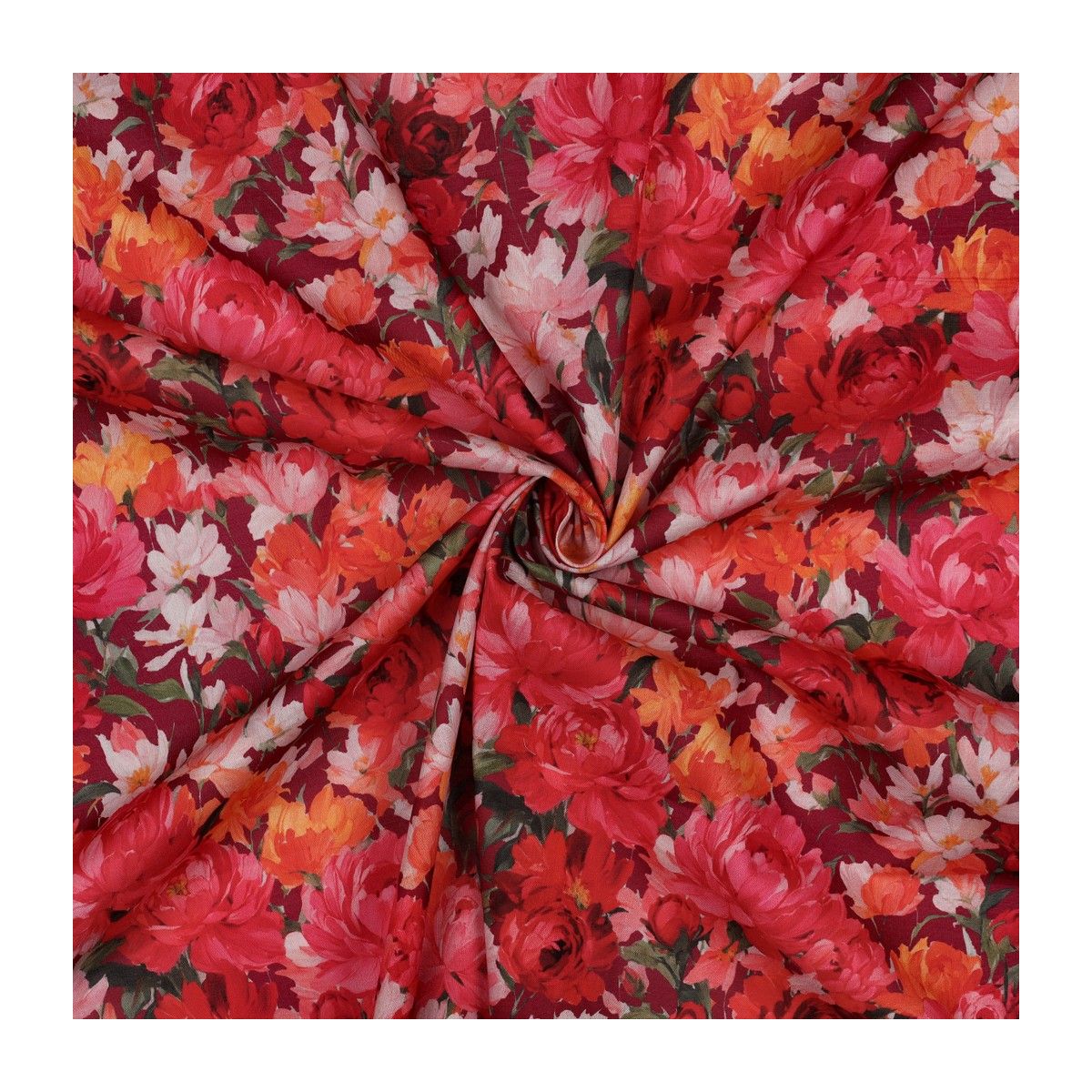 Dahlia - Batiste de coton douce à imprimé fleuri rouge profond