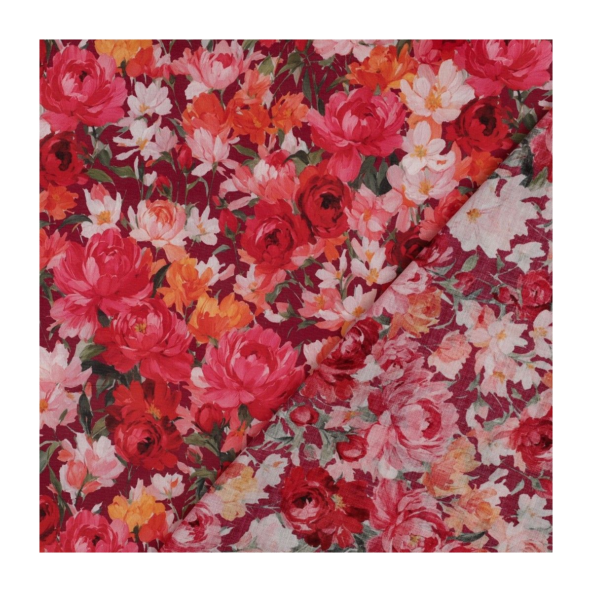 Dahlia - Batiste de coton douce à imprimé fleuri rouge profond