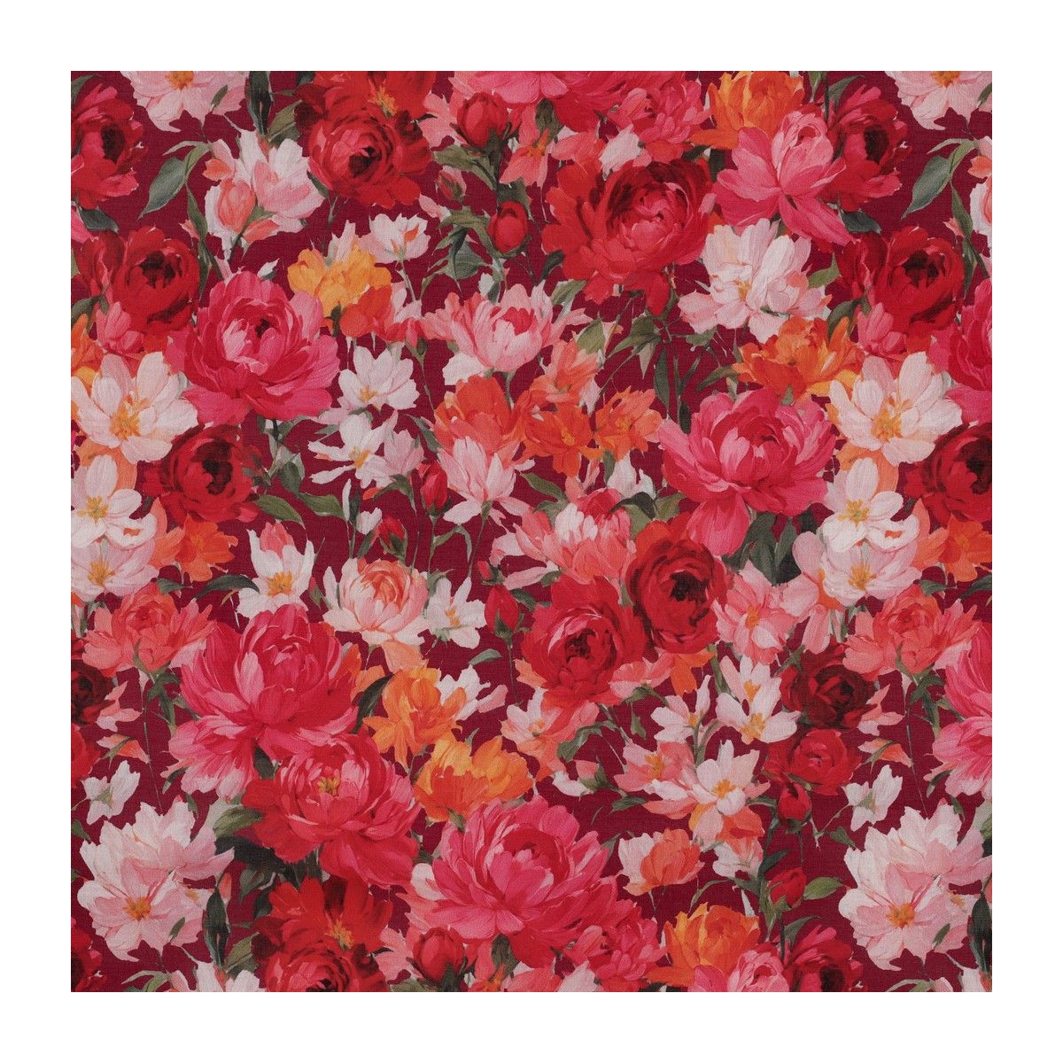 Dahlia - Batiste de coton douce à imprimé fleuri rouge profond