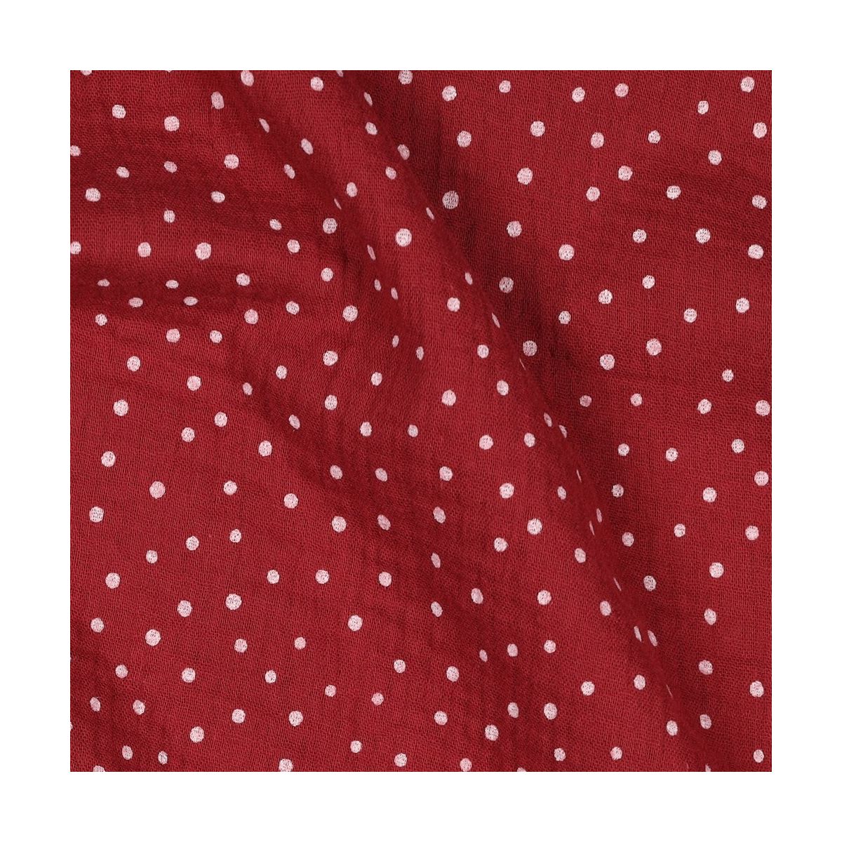 Double gaze de coton pois blanc fond rouge berry