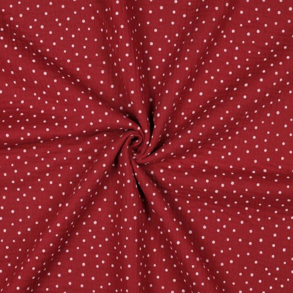Double gaze de coton pois blanc fond rouge berry 2