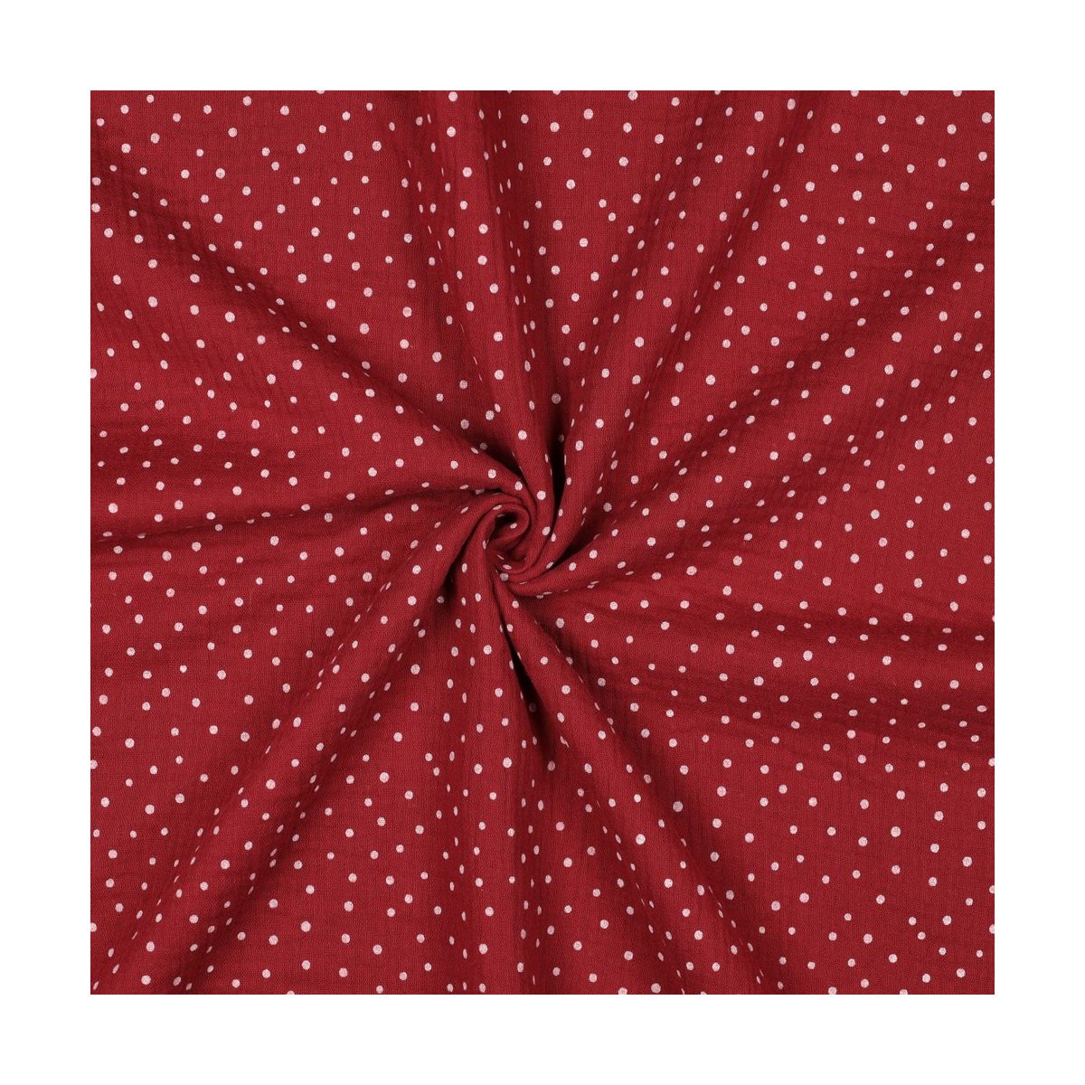 Double gaze de coton pois blanc fond rouge berry