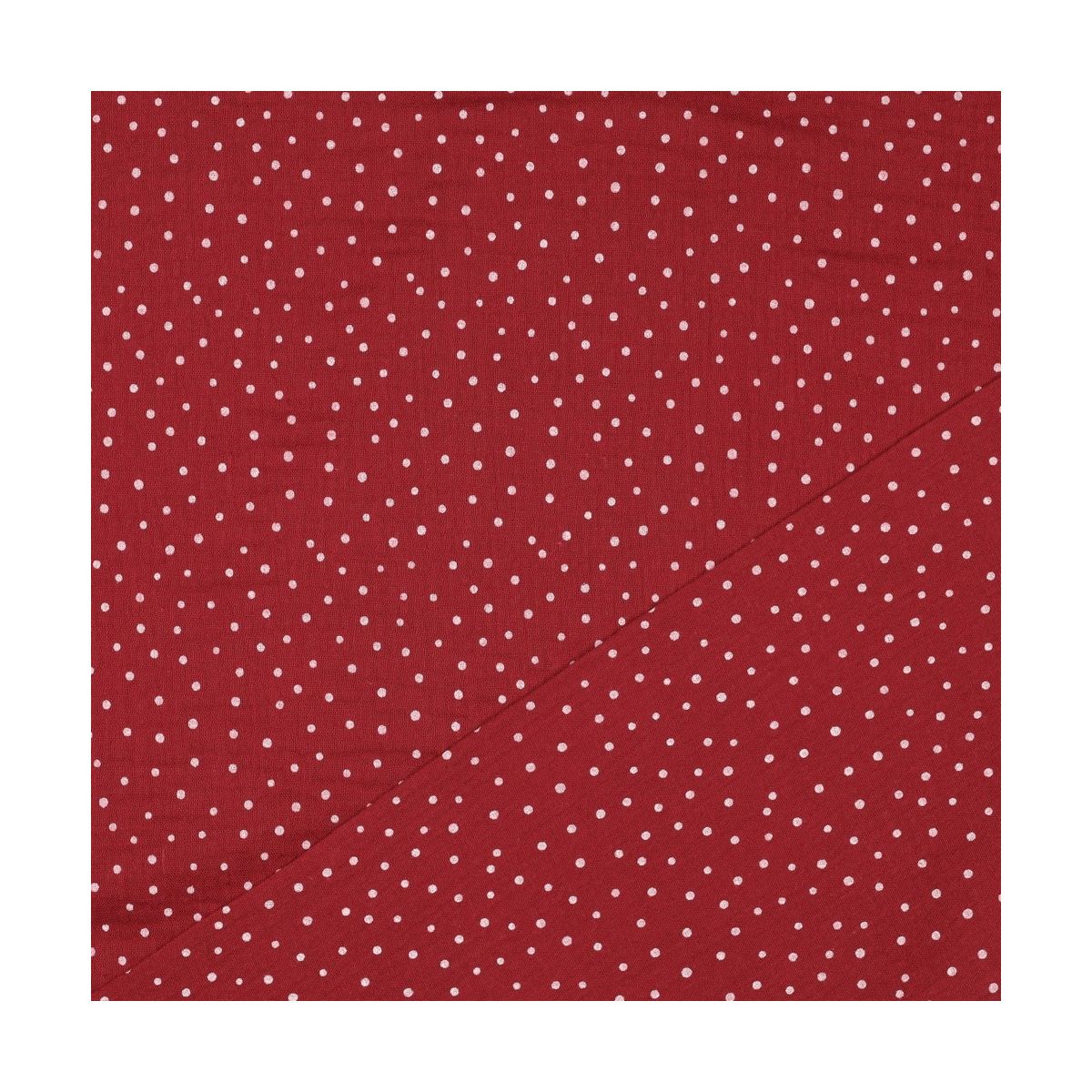 Double gaze de coton pois blanc fond rouge berry