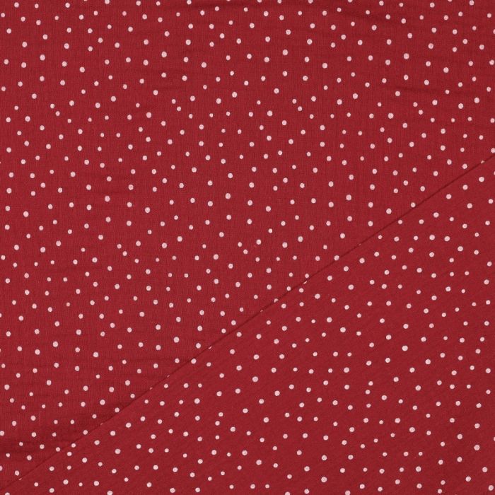Double gaze de coton pois blanc fond rouge berry