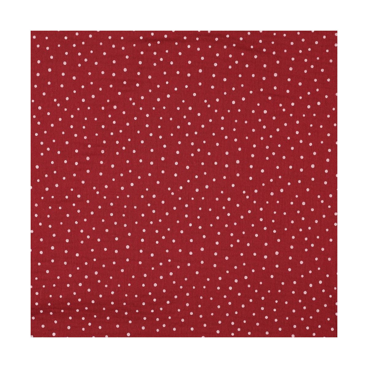 Double gaze de coton pois blanc fond rouge berry