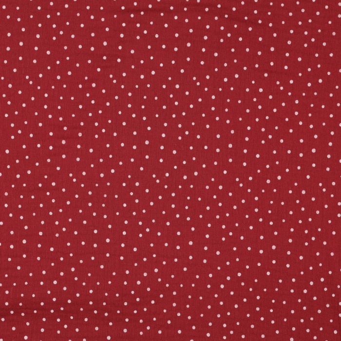 Double gaze de coton pois blanc fond rouge berry