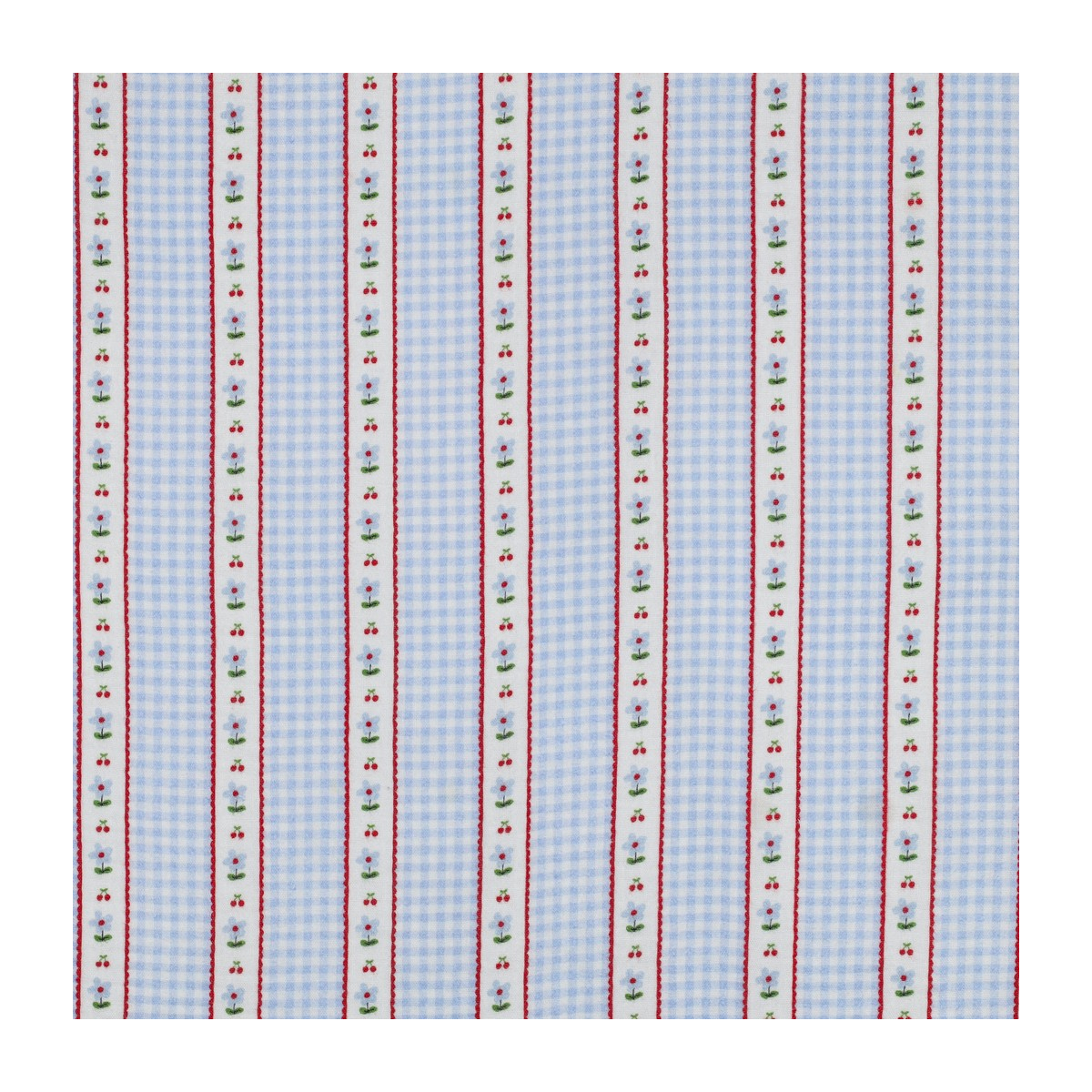 Tissu double gaze coton vendu mètre coupe Emilia vichy retro cerise fleuri