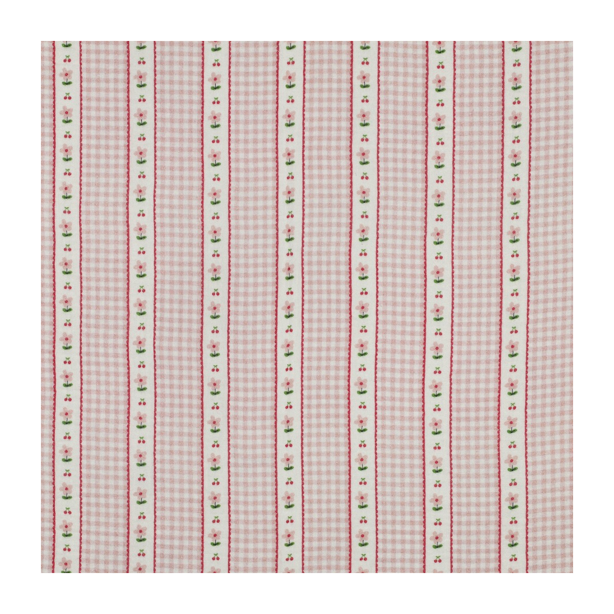 Tissu double gaze coton vendu mètre coupe Emilia vichy retro cerise fleuri