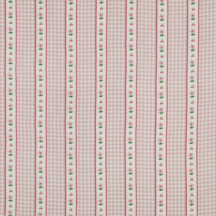Tissu double gaze coton vendu mètre coupe Emilia vichy retro cerise fleuri