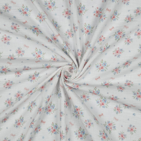 Tissu double gaze coton vendu mètre coupe Zoé coloris fleuri 2