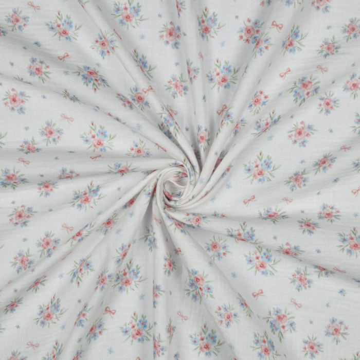 Tissu double gaze coton vendu mètre coupe Zoé coloris fleuri
