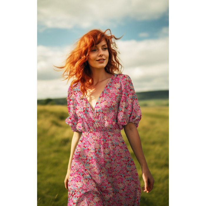 Evie - Viscose Ecovero imprimé fleuri fuschia