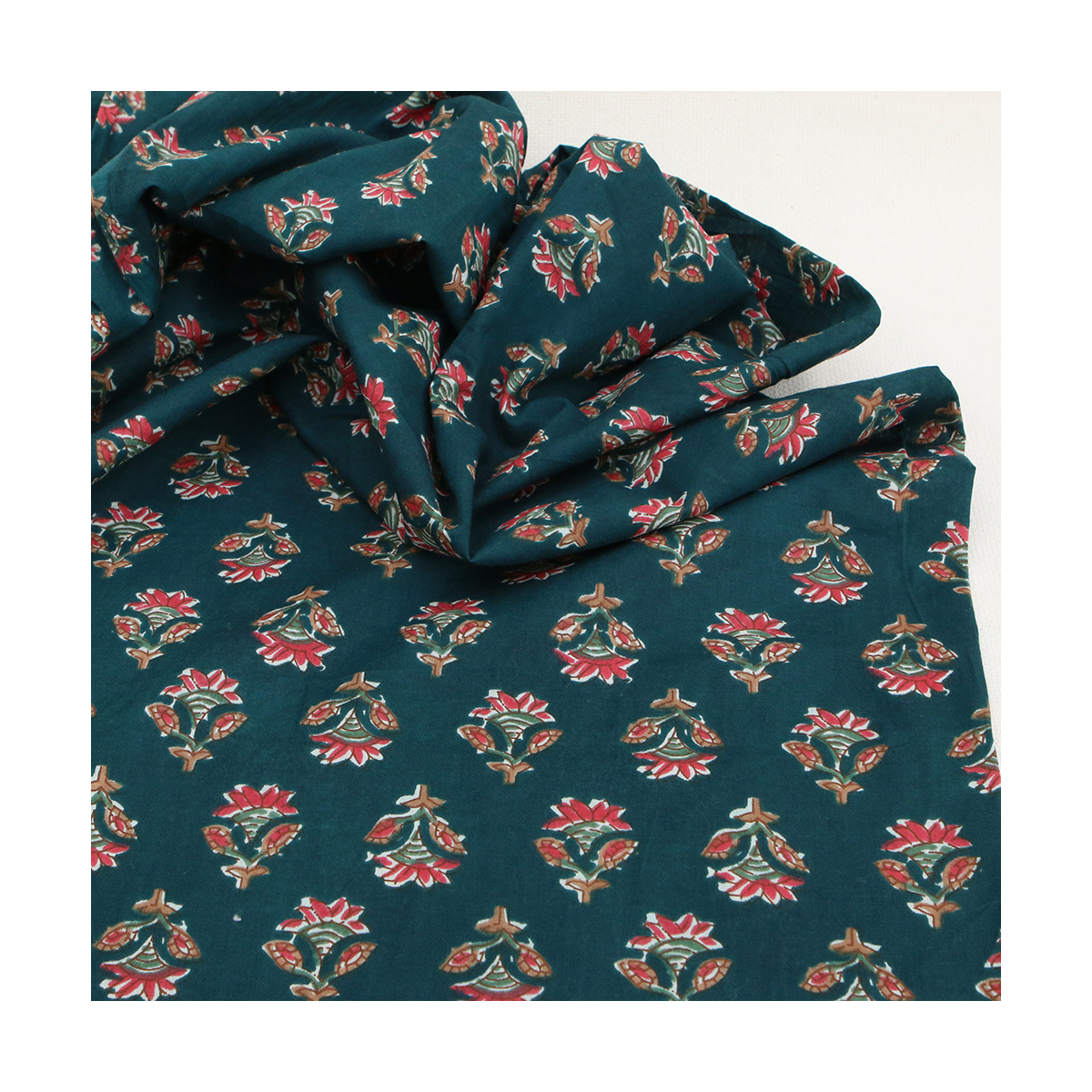 Tissu indien coton hand block traditionnel bleu canard