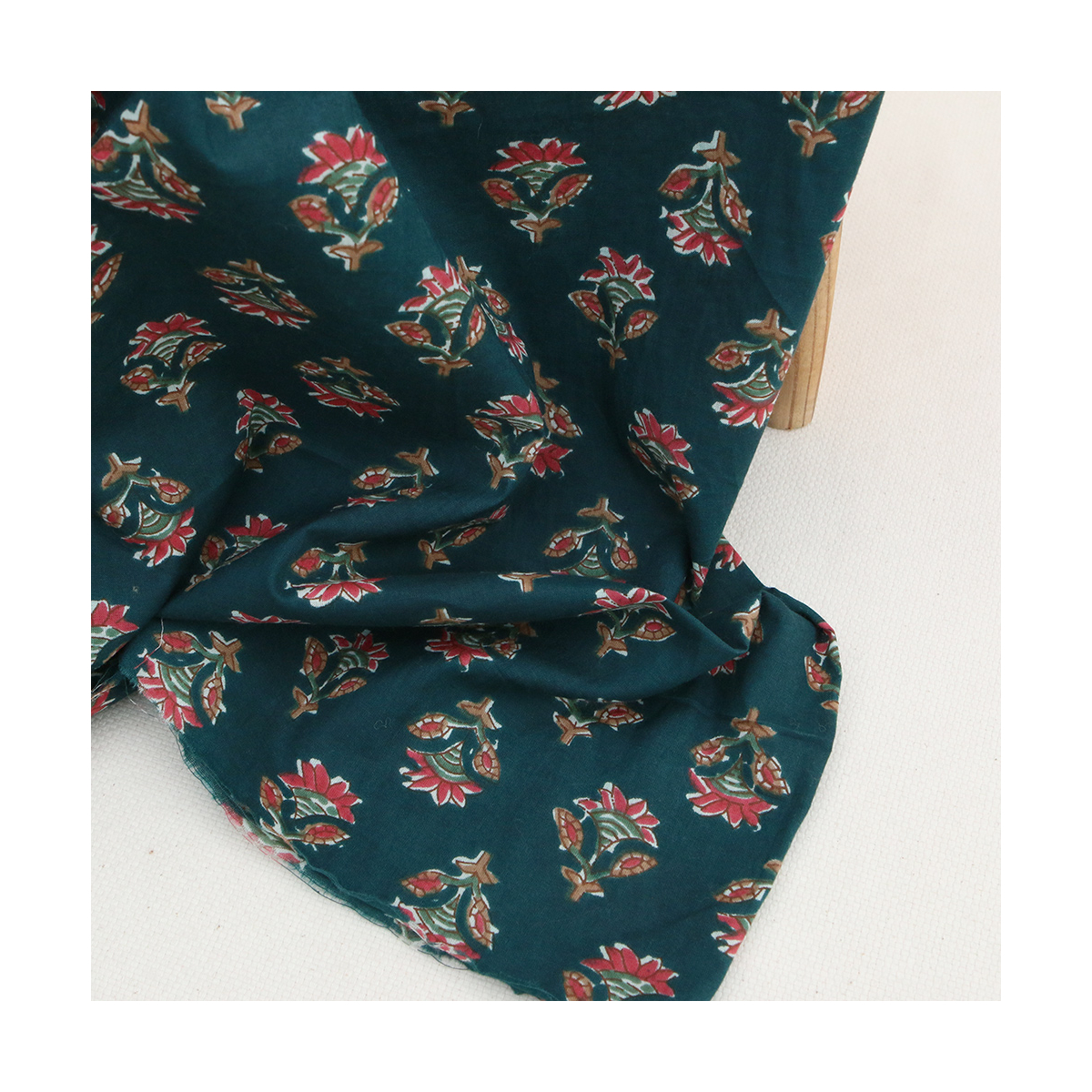 Tissu indien coton hand block traditionnel bleu canard