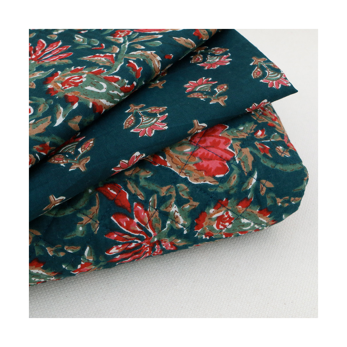 Tissu indien coton hand block traditionnel bleu canard