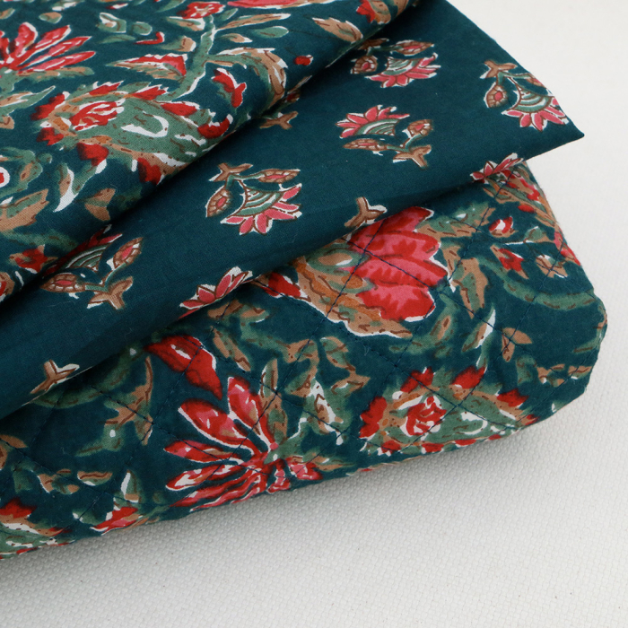 Tissu indien coton hand block traditionnel bleu canard