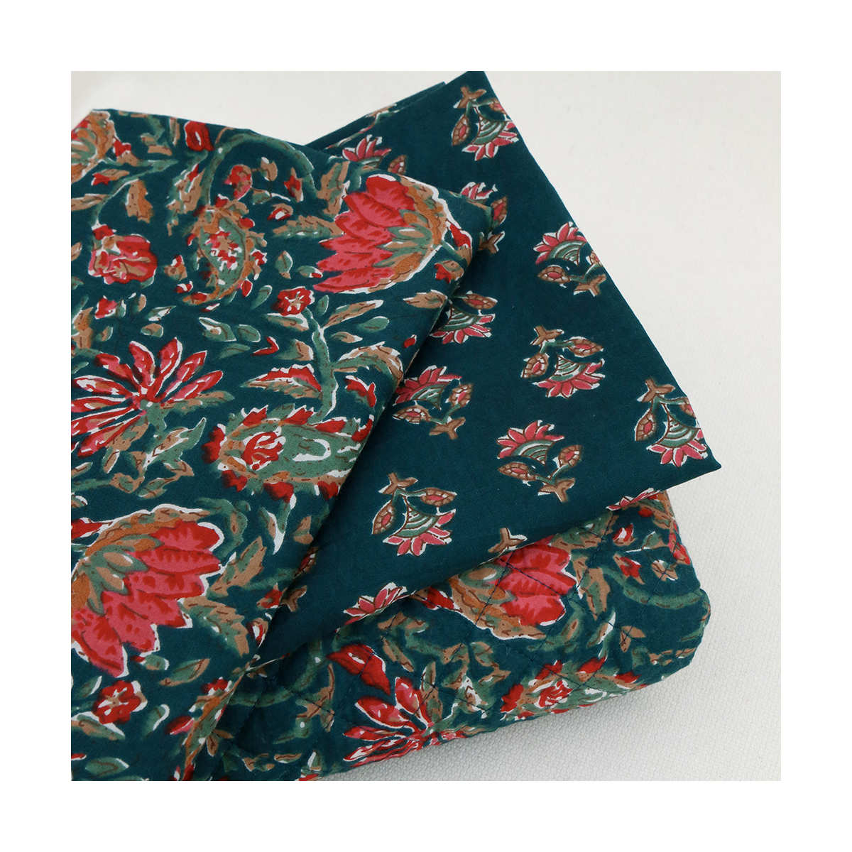 Tissu indien coton hand block traditionnel bleu canard