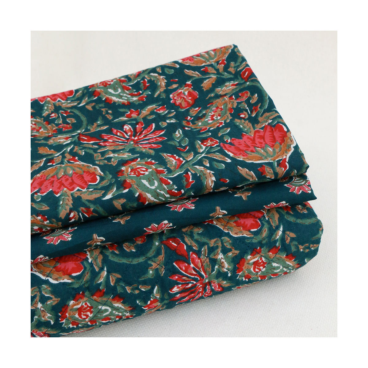 Tissu indien coton hand block traditionnel bleu canard