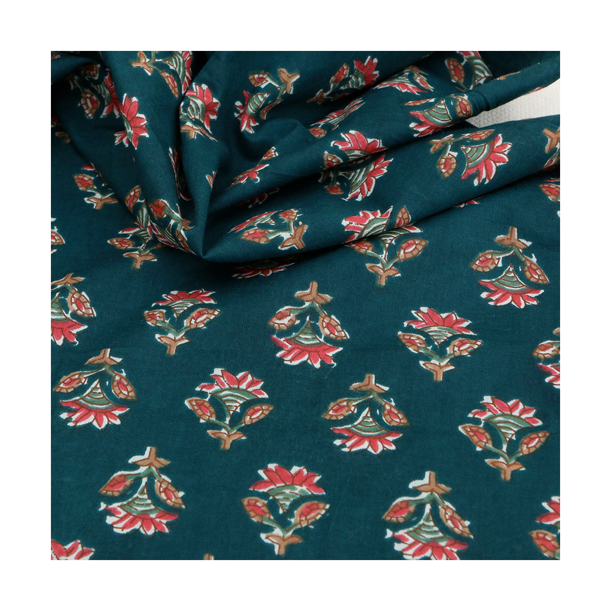 Tissu indien coton hand block traditionnel bleu canard