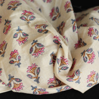 Tissu indien coton hand block traditionnel Parme