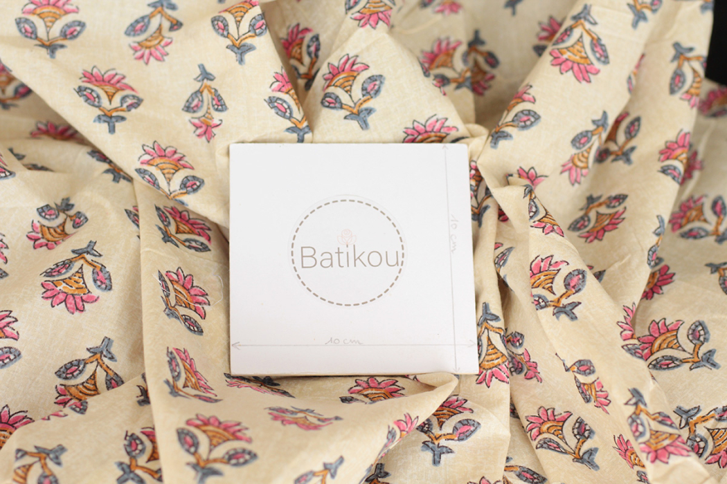 Tissu indien coton hand block traditionnel Parme