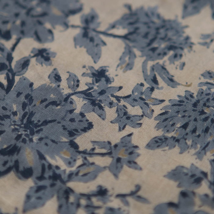 Anjali Bleu - Tissu indien en coton imprimé main Hand Block