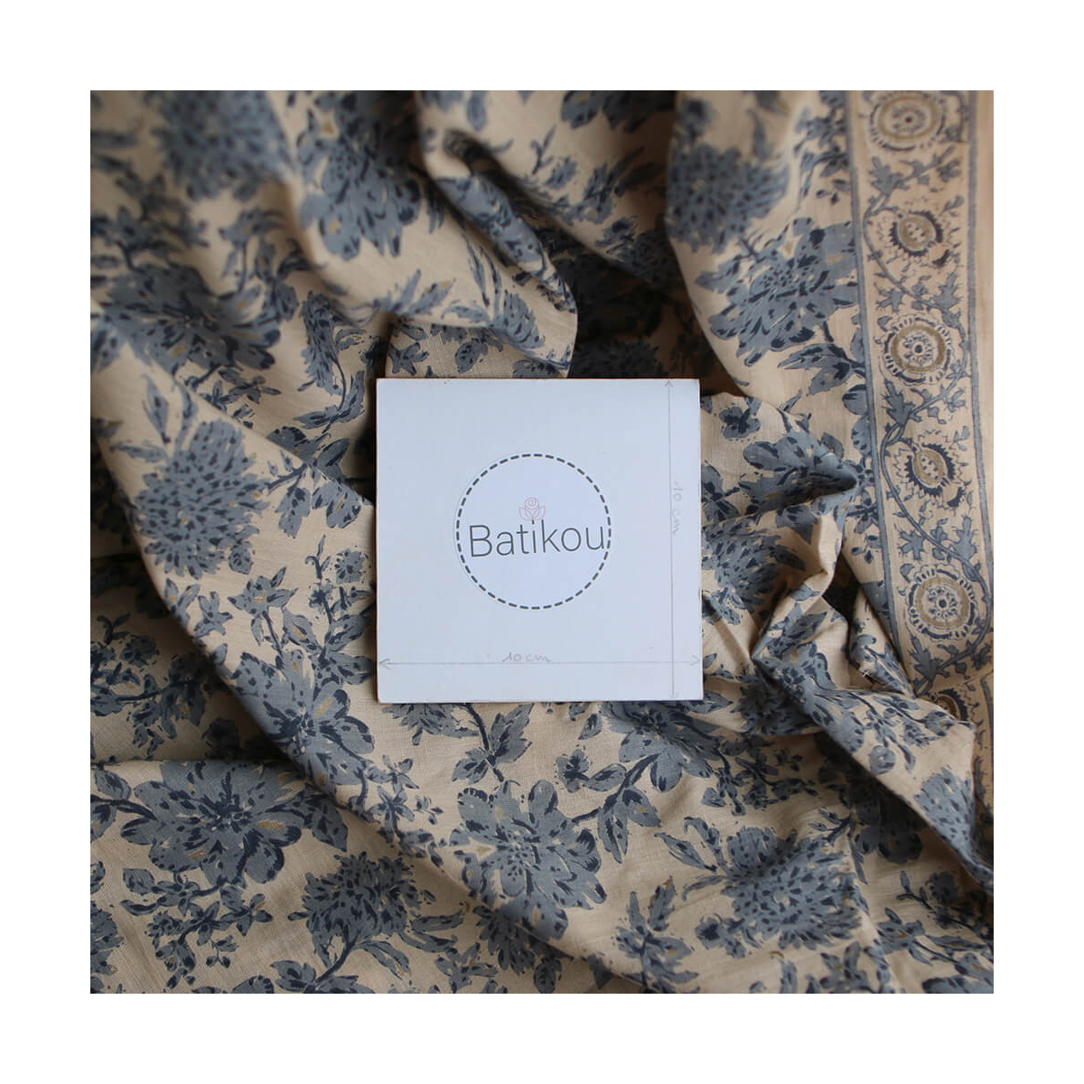 Anjali Bleu - Tissu indien en coton imprimé main Hand Block