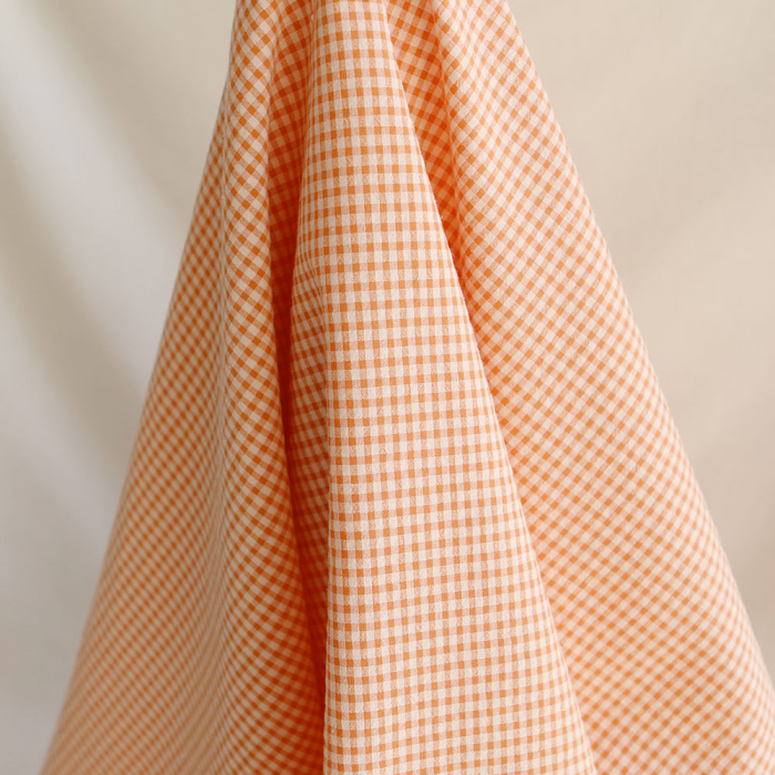 Seersucker / Coton gaufré mini vichy 3mm Carotte cake