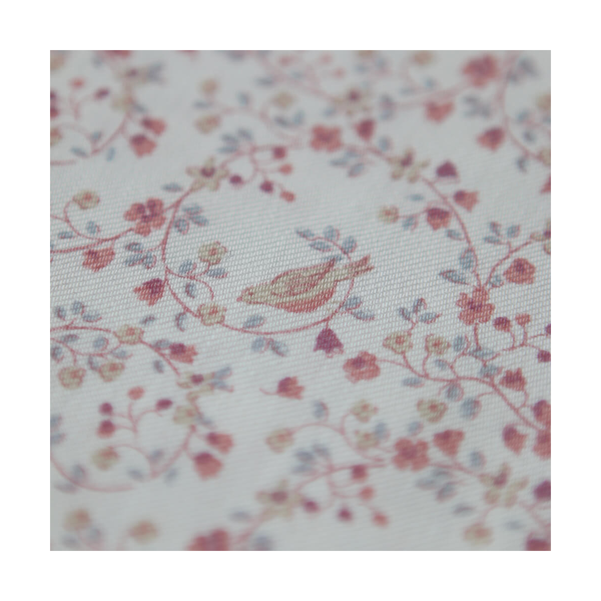 Plume - Tissu sergé de coton imprimé fleuri et oiseaux rose