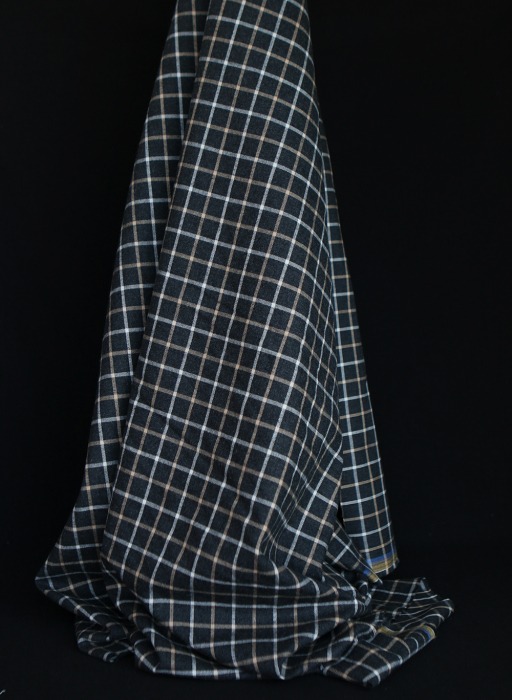 Blake - Coton gratté organique quadrillage écru et crème fond anthracite