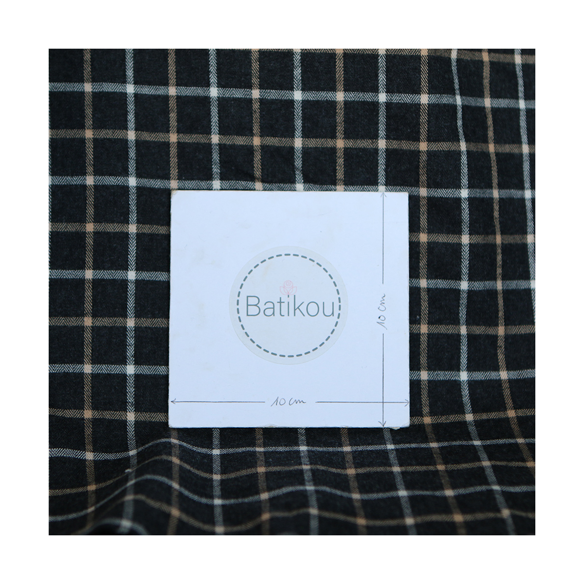 Blake - Coton gratté organique quadrillage écru et crème fond anthracite