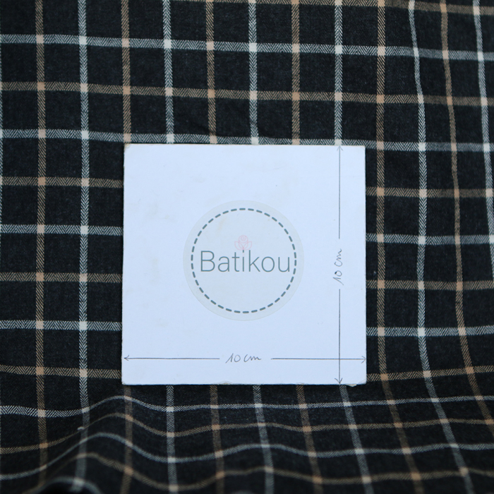 Blake - Coton gratté organique quadrillage écru et crème fond anthracite