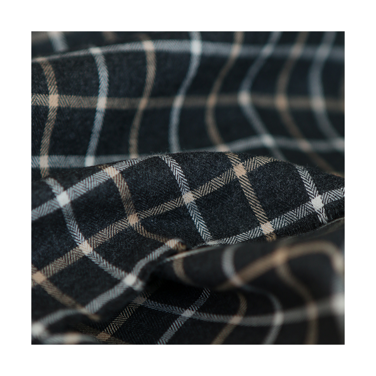 Blake - Coton gratté organique quadrillage écru et crème fond anthracite