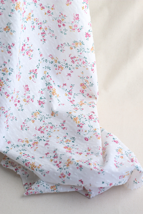 Coline - Plumetis de coton imprimé fleuri menthe et rose