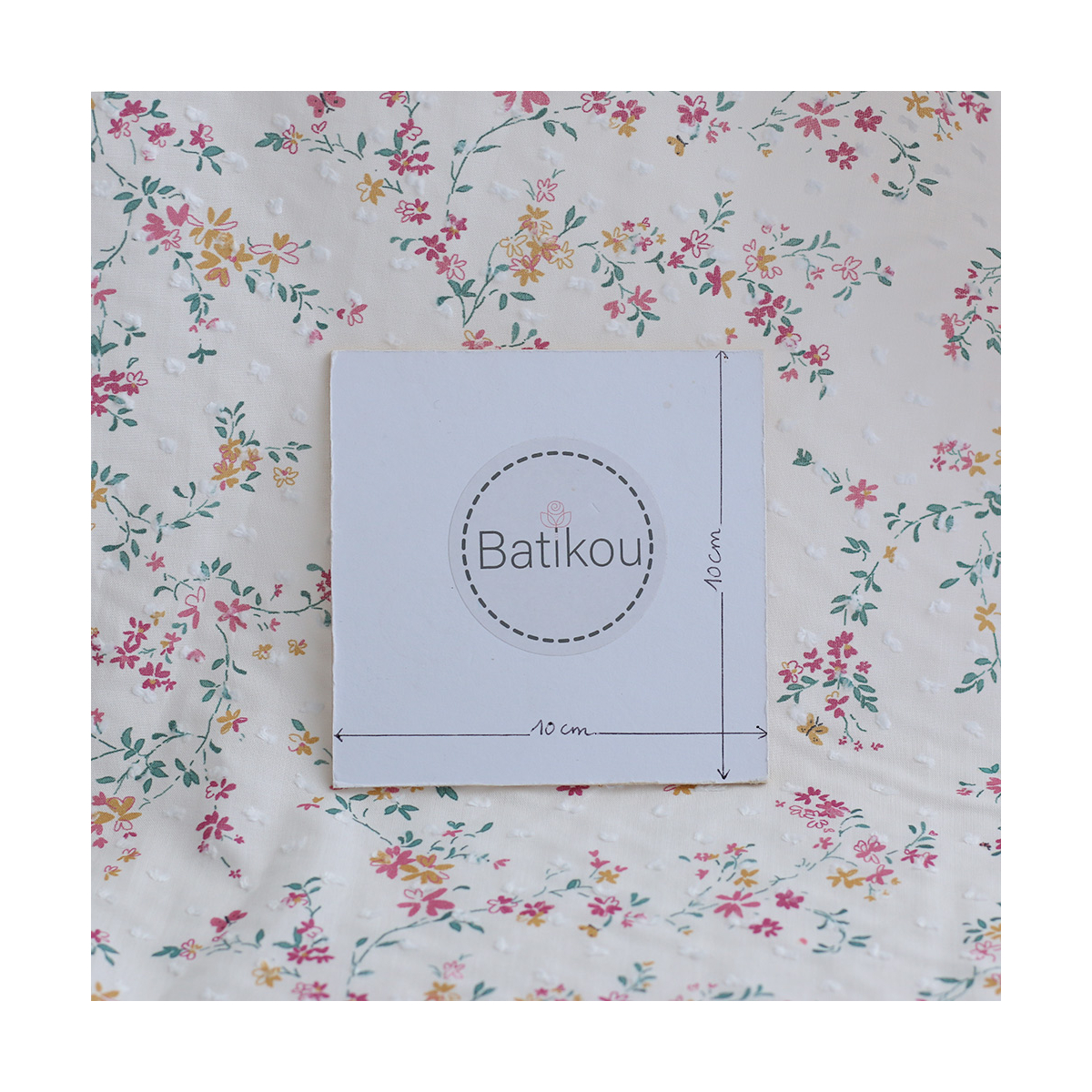 Coline - Plumetis de coton imprimé fleuri menthe et rose