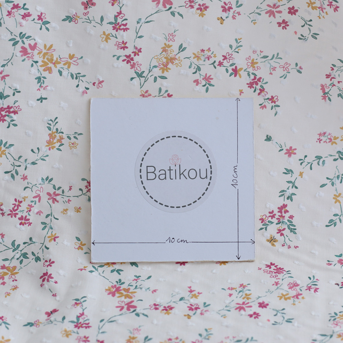 Coline - Plumetis de coton imprimé fleuri menthe et rose