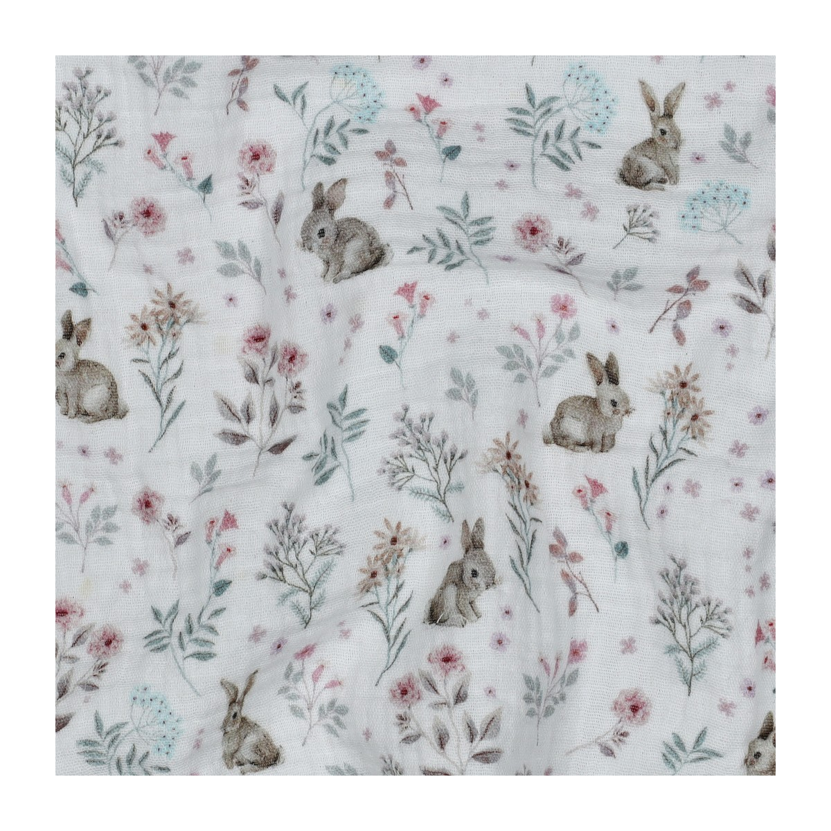 Tissu double gaze coton vendu mètre coupe Celia coloris fleuri et lapins