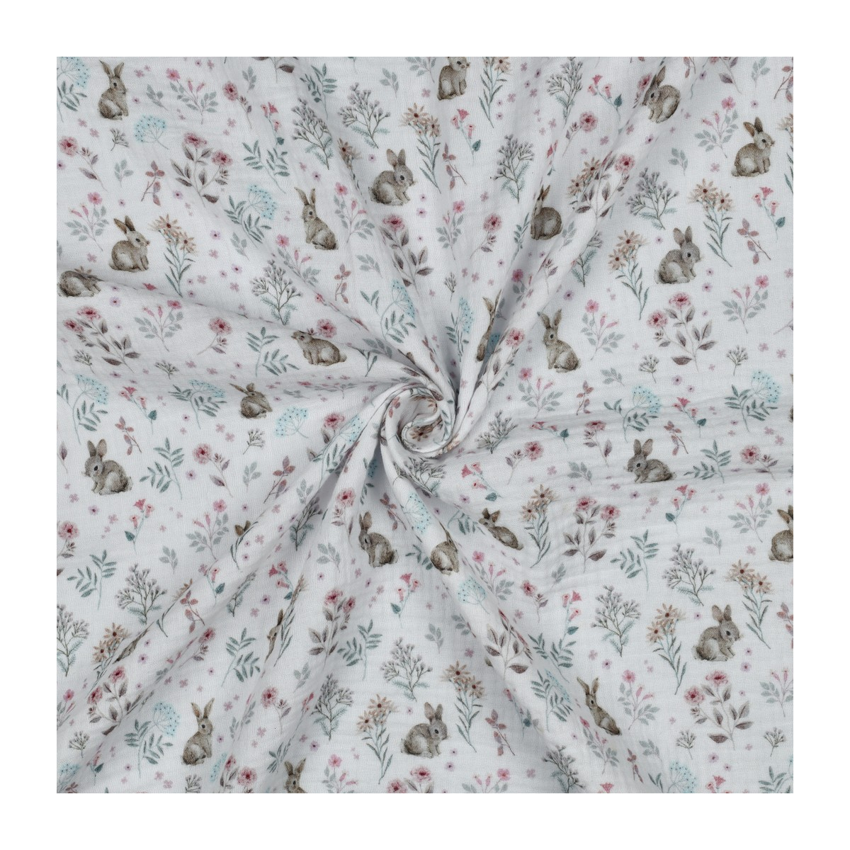 Tissu double gaze coton vendu mètre coupe Celia coloris fleuri et lapins