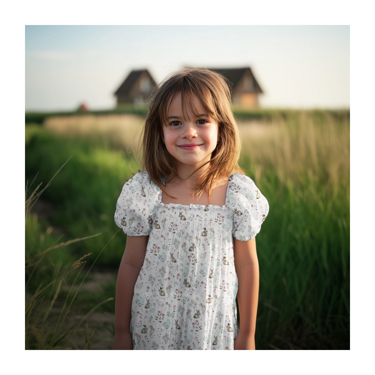 Tissu double gaze coton vendu mètre coupe Celia coloris fleuri et lapins