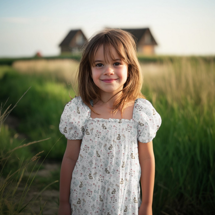 Tissu double gaze coton vendu mètre coupe Celia coloris fleuri et lapins