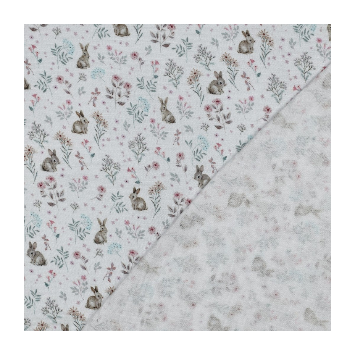 Tissu double gaze coton vendu mètre coupe Celia coloris fleuri et lapins