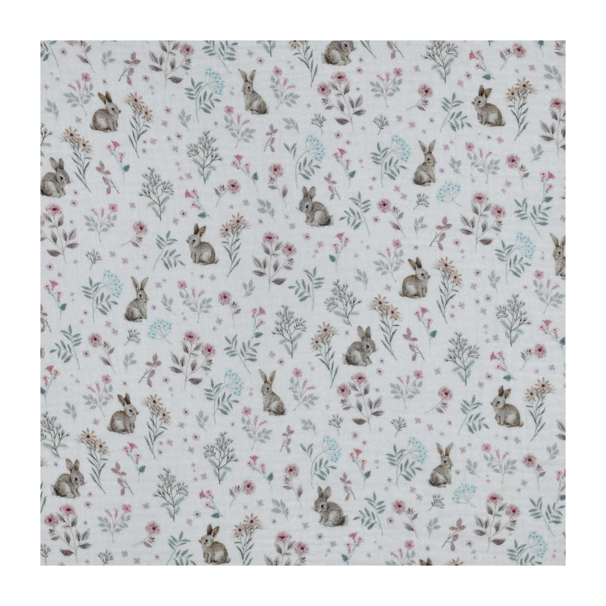 Tissu double gaze coton vendu mètre coupe Celia coloris fleuri et lapins