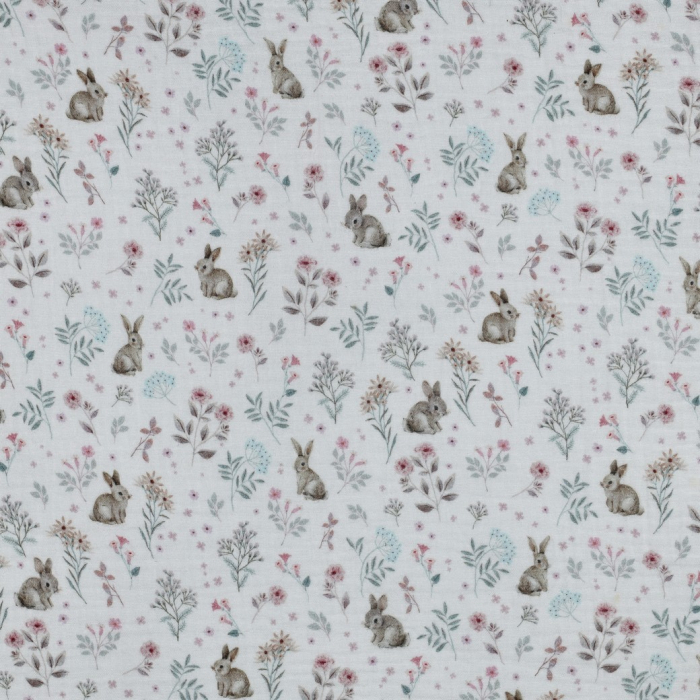 Tissu double gaze coton vendu mètre coupe Celia coloris fleuri et lapins