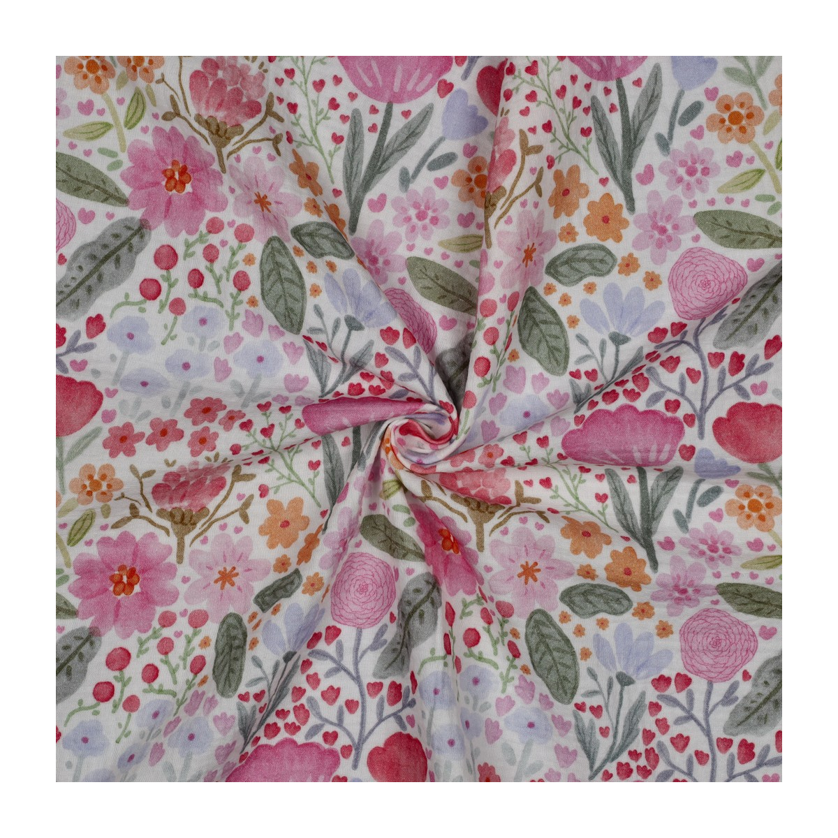 Tissu double gaze coton vendu mètre coupe Alina coloris fleuri fruité