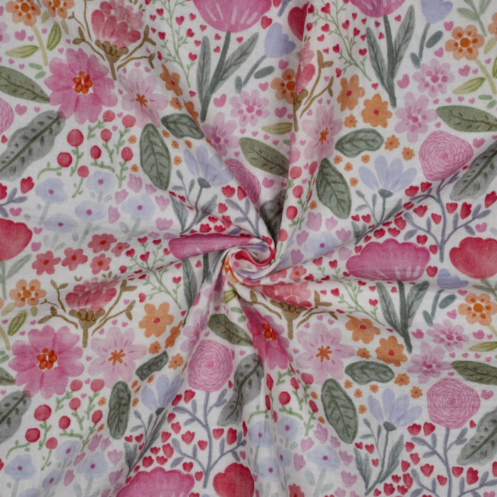 Tissu double gaze coton vendu mètre coupe Alina coloris fleuri fruité